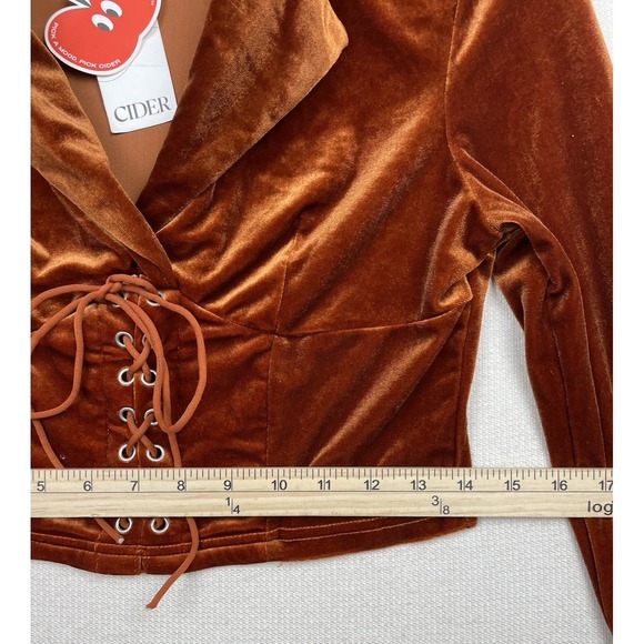 New Cider Velvet Lace Up Women's Crop Top Rust Small BOHO Romantic Pullover NWT - Picture 6 of 13